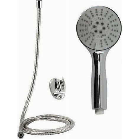 Trade Shop - Kit De Ducha De Mano Redonda Para Cuarto De Baño Rociador Con Cable De 1,8 M Soporte 69106 - (1/2)