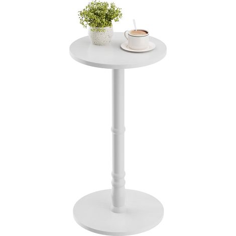 Table d'appoint ronde en bois, petite table de chevet blanche Mini table basse avec pied en bois massif, stable et peu encombrante, idéale pour le salon et la chambre à coucher (1/5)