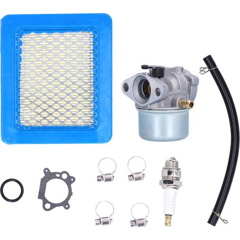 Vergaser-Reparatursatz mit Zündkerze, Luftfilter und Kraftstoffleitung für Rasenmäher – Kompatibel mit den Modellen 498170, 799872 und 694202 – Aluminium (1/5)