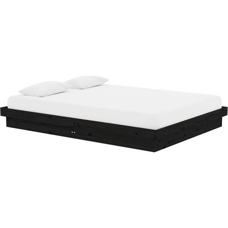 vidaXL Cadre de lit sans matelas noir bois massif 140x190 cm (1/5)