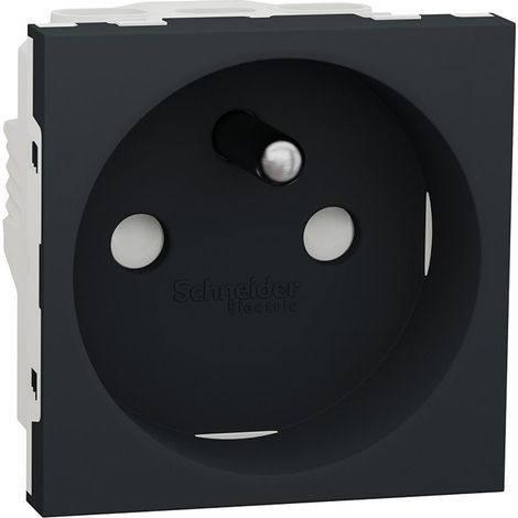 Prise 2P+T 16A FR 90° anthracite meca seul (sans support ni plaque) bornes vis Unica (1/3)