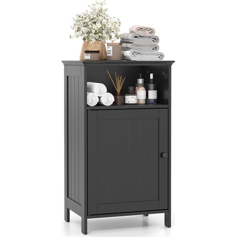 Armadio per bagno di legno con anta singola e mensola regolabile, Mobile multifunzionale 40x30x70cm Nero (1/4)