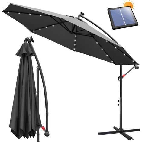 SWANEW Sonnenschirm Ampelschirm 300 cm mit LED, UV-Schutz, Kurbel -Grau (1/5)