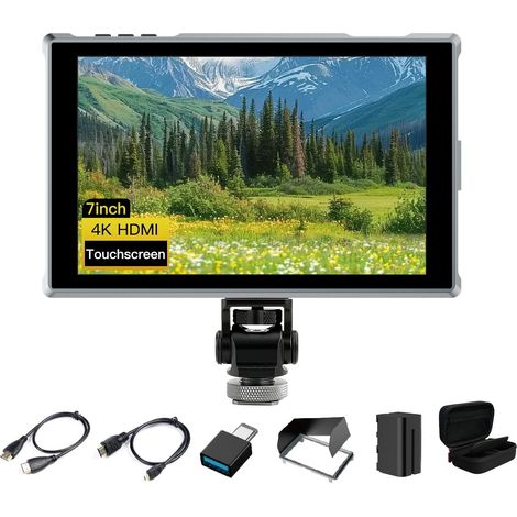 7 Pouces écran Tactile Moniteur de Terrain avec Batterie 4400 mAh, résolution IPS HDMI 1280 x 800, Format 9:16, marqueur de Mise au Point, entrée/Sortie vidéo Full HD (1/5)