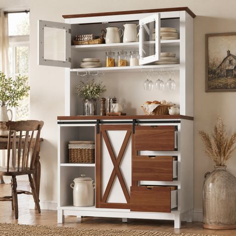 Mobile cucina alto con LED, porta scorrevole, 3 cassetti, bianco, 104x40x180 cm DESVIAE (1/5)