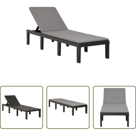 Chaise longue jardin - Chaise longue avec coussin Plastique Anthracite (1/5)