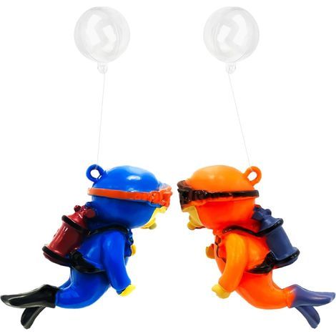 Set mit 2 niedlichen Taucher-Aquariumdekorationen (blau/orange) (1/5)