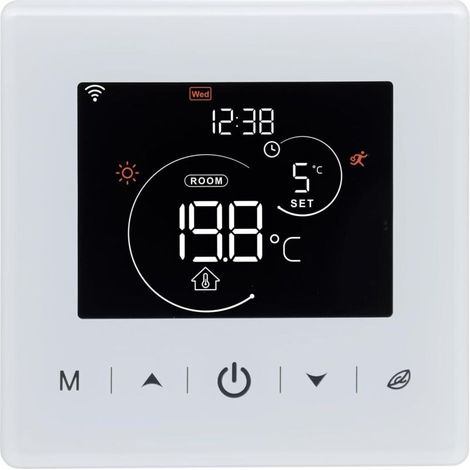 Thermostat WiFi,Thermostat chaudiere gaz a Pile,Thermostat d'ambiance programmable à 2 Fils contrôlé par Tuya ou Smart Life,Compatible avec Alexa et Google Home Commande Vocale,3A,Blanc,Mural
