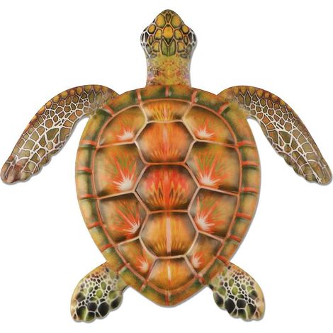 Décoration murale en métal représentant une tortue marine orange, idéale pour la maison, la chambre, le salon, le bureau, le jardin, les clôtures et l'aquarium. (1/5)