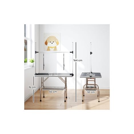 Table de toilettage pour chien noire réglable en hauteur et pliable avec panier inférieur pour maison salon et élevage (1/5)