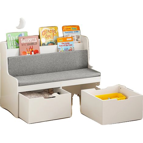 Banco infantil, estante, almacenamiento de juguetes, blanco (1/2)