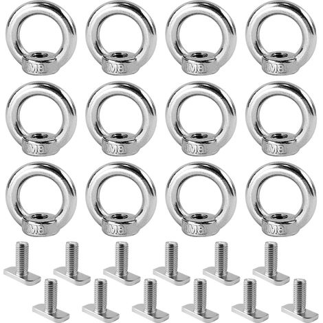 12 PièCes Jeu Boulon M8, Écrou à œIl M8 En Acier Inoxydable + Vis à Tête Marteau M8, Utilisé pour Serrer, Boulon Utilisé pour Soutenir des Objets et Connecter Facilement des Cordes (argent) (1/5)