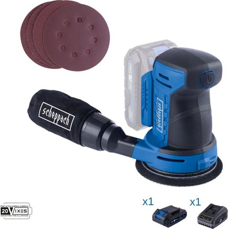 Exzenterschleifer 20V Akku 2.0Ah und Ladegerat ixes Scheppach c-obs125-x