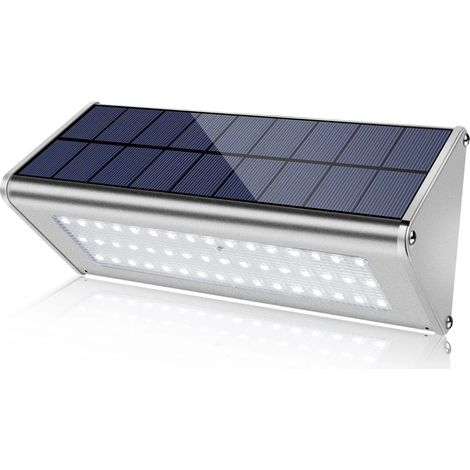 Lampe solaire 48 LED avec détecteur de mouvement radar (blanche, résistance aux intempéries) en alliage d'aluminium, étanche, 4500 mAh, avec détecteur de mouvement radar. Idéale pour porche et jardin. (1/5)