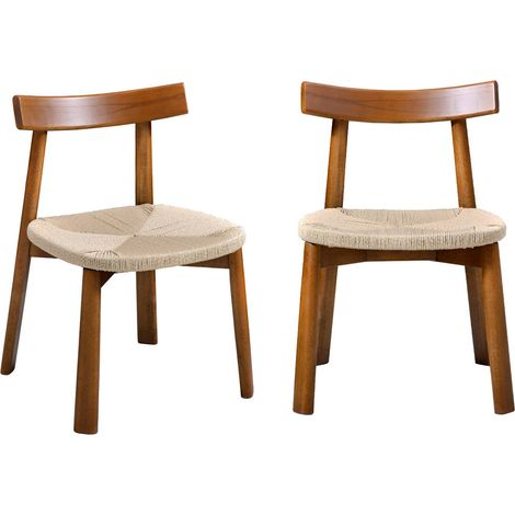 sweeek - 2er-Set skandinavische Stühle Heveaholz und Seilbespannung Nussbaumlook / Beige