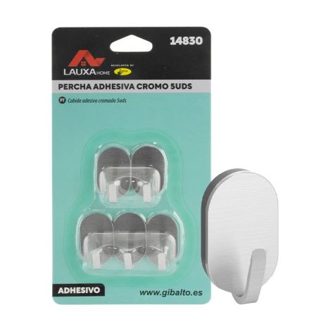 Perchas Adhesivas Cromo Lauxa Home - Pack 12 Uds - 3x2cm  - Resistencia 1.5Kg (1/5)