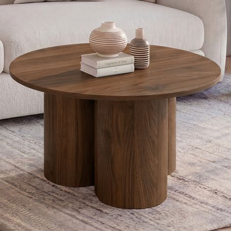 Mesa de centro redonda ELOISE de 70 cm en madera efecto nogal (1/5)