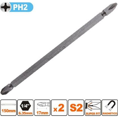 TRADE SHOP - Kit 2 Pezzi Di Bits Da 150mm A Doppia Testa S2 Punte A Croce Magnetica Ph2 57242 - (1/2)