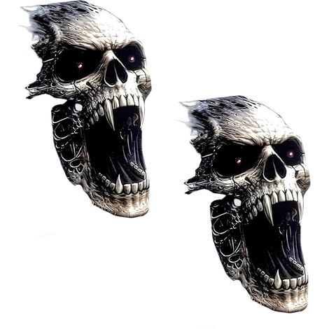 Lot de 8 stickers crâne à crocs, étanches, 8x15 cm, voiture, moto, casque, tuning, déco, noir (1/5)