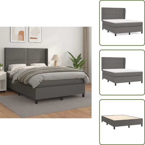 Colchón sintético - vidaXL Cama box spring con colchón cuero sintético gris 140x200 cm - Cama de muelles ensacados