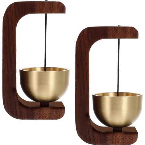 Juego de 2 timbres retro de madera maciza negra, campanillas para tiendas/oficinas, campanillas de viento para interiores.