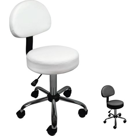 Tabouret de bureau rond à roulettes – Dossier réglable 50 à 64 cm – Pivote à 360° – Capacité 120 kg – Simili cuir blanc – Vivezen (1/5)