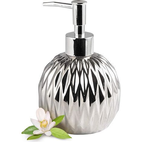 Distributeur de savon en céramique argentée - Style ferme moderne - Pour salle de bain élégante, hôtel, décor de cuisine - Argent (1/5)