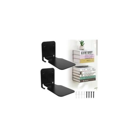 Lot de 2 étagères invisibles : bibliothèques suspendues, flottantes, murales flottantes pour chambre à coucher, étagère flottante, en métal, stable, pour bureau, cuisine (noir)  - Crezuo