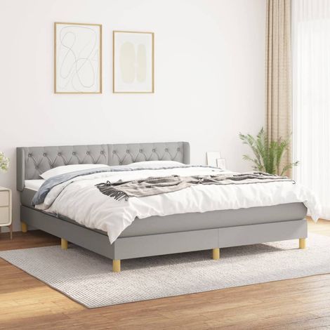 Lit adulte,Lit avec Sommier et Matelas confortable pour Chambre,Ensemble Lit à sommier tapissier Gris clair 160x200cm Tissu -BVN47836 (1/5)