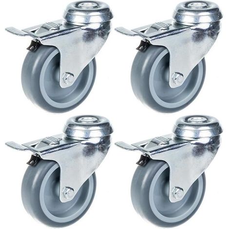Rollen - Castor - 75mm - Grauer Gummi - Drehbar mit Bremse - 240kg