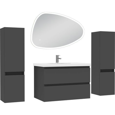 Acezanble ensemble meubles Salle de Bain 80cm colonnex2 + vasque + miroir 3 couleurs lumineux Anthracite