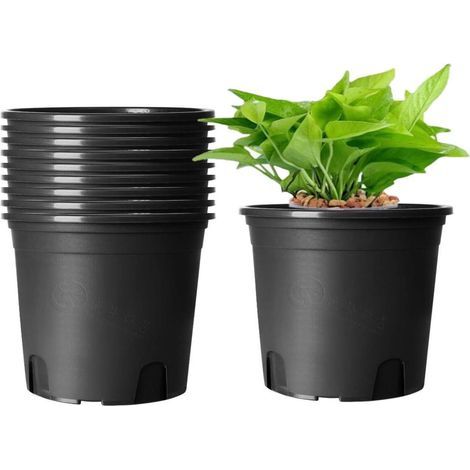 10Pcs Plastic Flower Pots, 16cm Thicken Plant Pots Plant Container Indoor Gardening Pot (Black) (1/5)