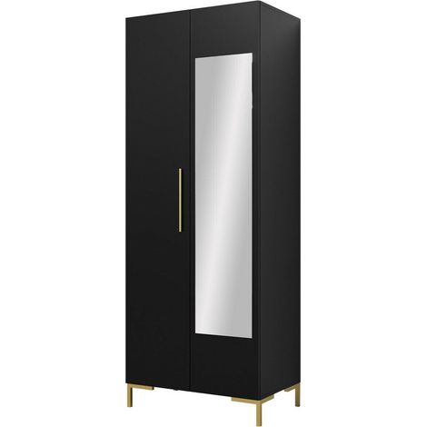Armario Nomal I, Negro + Dorado, 196x74x44cm, Puertas de armario: Con bisagras, Número de estantes: 2