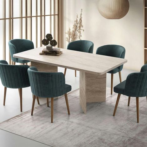 Pier Import – Table de salle à manger effet travertin 180 cm – Pieds V – Largeur 90 cm – Hauteur 77 cm – MDF mélaminé durable et facile d'entretien