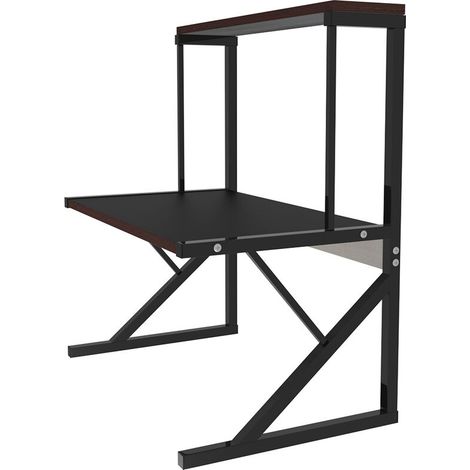 Etagère de cuisine à 2 niveaux, support de grille pour four à micro-ondes, armoire de rangement pour condiments, noir (1/5)