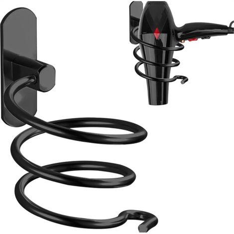 Porte Sèche Cheveux Forme de Spirale, Support Sèche Cheveux et de Lisseur Mural en Aluminium Fixation sans Perçage (1/5)