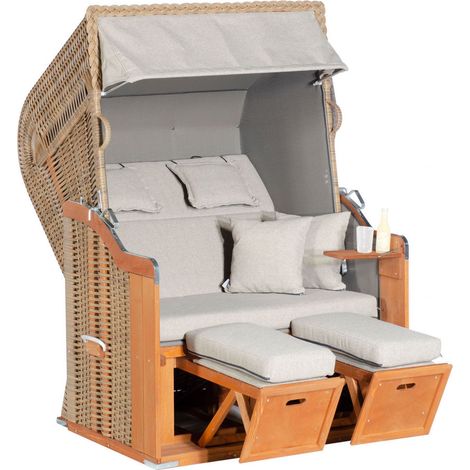Gartenstrandkorb Rustikal 255 PLUS 2-Sit zer, Halbliegemodell Kunststoffgeflecht
