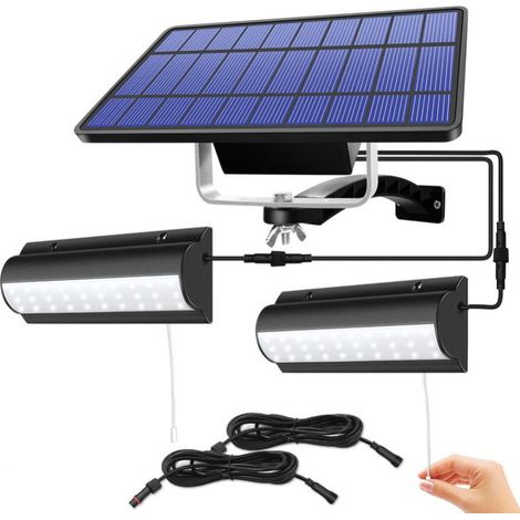 60LED lumière blanc automatique solaire extérieure capteur suspension étanche Double tête lumière de jardin pour jardin cour, interrupteur (1/5)