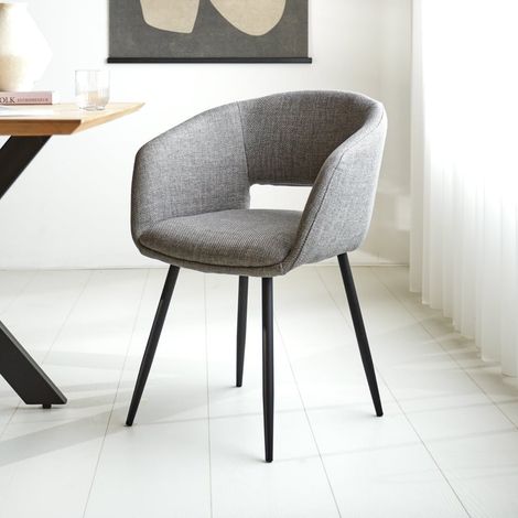Chaise de salle à manger scandinave en tissu gris forme coque - (1/5)