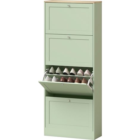 Armoire à Chaussures Verte 153 cm, 24 Paires, 4 Tiroirs Rabattables et Étagères Réglables, Meuble d'Entrée et Couloir, Grande Capacité, 60 x 23,5 x 153 cm (1/5)