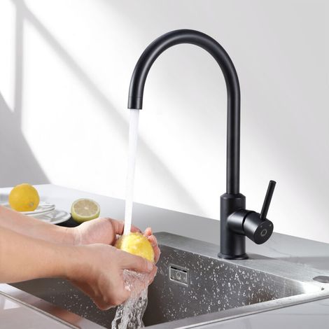 Mitigeur de cuisine, Robinetterie Noir en Acier Inox, Robinet de cuisine monocommande, rotatif à 360 ° (1/5)
