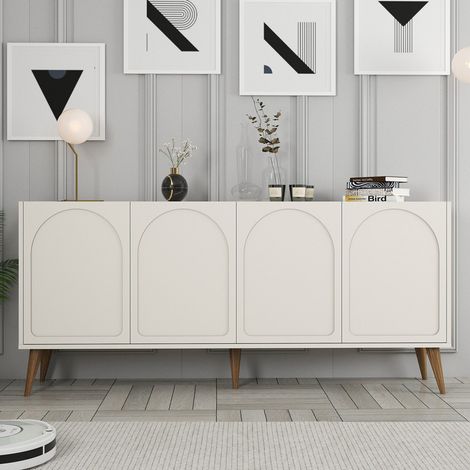 Credenza 4 ante design arrotondato color crema 180x81 cm LISTER (1/5)