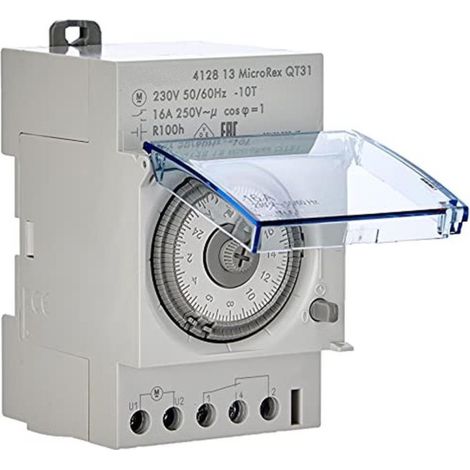 Minuterie analogique programmable 230 V – 16 A – Montage sur rail DIN – Programmation de 15 minutes par jour