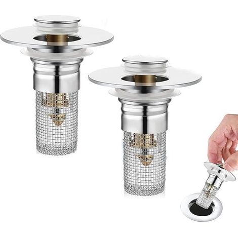 Waschbeckenstöpsel – geeignet für Abflussöffnungen von 33–40 mm – universell – federbelastet – Abflusssieb – 2 Stück (1/5)