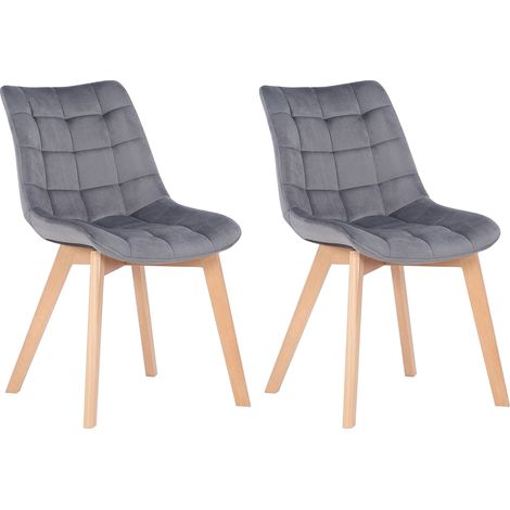 Lot de 2 chaises de salle à manger rembourrage généreux en velours gris piètement en bois 100007420 (1/5)