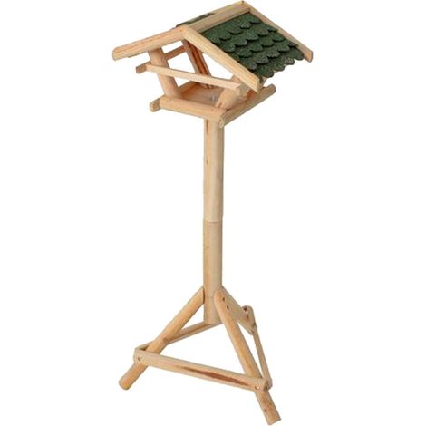 Wetterfestes Vogelhaus Vogelhäuschen mit Ständer Vogelhaus aus Holz stehend, Kiefernholz Bitumenschindeln natur braun dunkelgrün, HxLxB 100x37x28 cm (1/2)