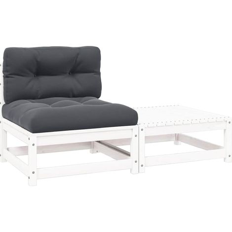 Salon de jardin 2 pcs Ensemble Table et Chaise de Jardin - avec coussins Blanc Bois de pin massif BV516877 - BonneVie (1/5)