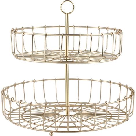 Obstkorb mit 2 goldenen Metalltabletts – Snacktablett im nordischen Stil für Küche und Büro (2-teilig) (1/5)