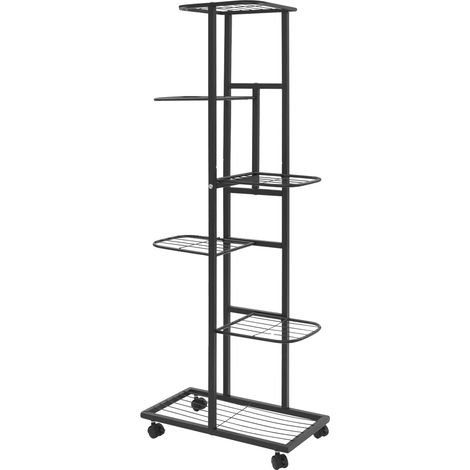 Soporte para plantas, estructura de 6 niveles, diseño móvil, color negro. (1/2)