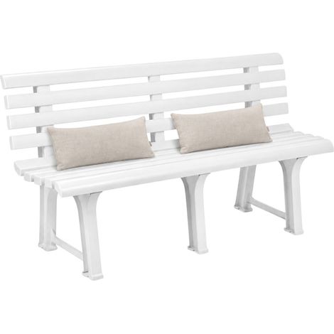 Banc de Jardin 145x49xH74cm - Banc Exterieur Blanc Polypropylène Résitant UV Camping, Terrasse, Jardin Orchidea